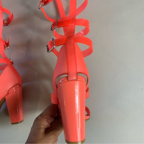 Steve madden X iggy azalea gladiator high-heel sandals neon orange, coral 7.5 - Picture 8 of 14